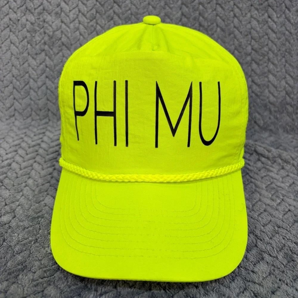 Cobra Phi Mu Sorority Snapback Hat Neon Yellow Nylon Rope Cap Greek Life 0763